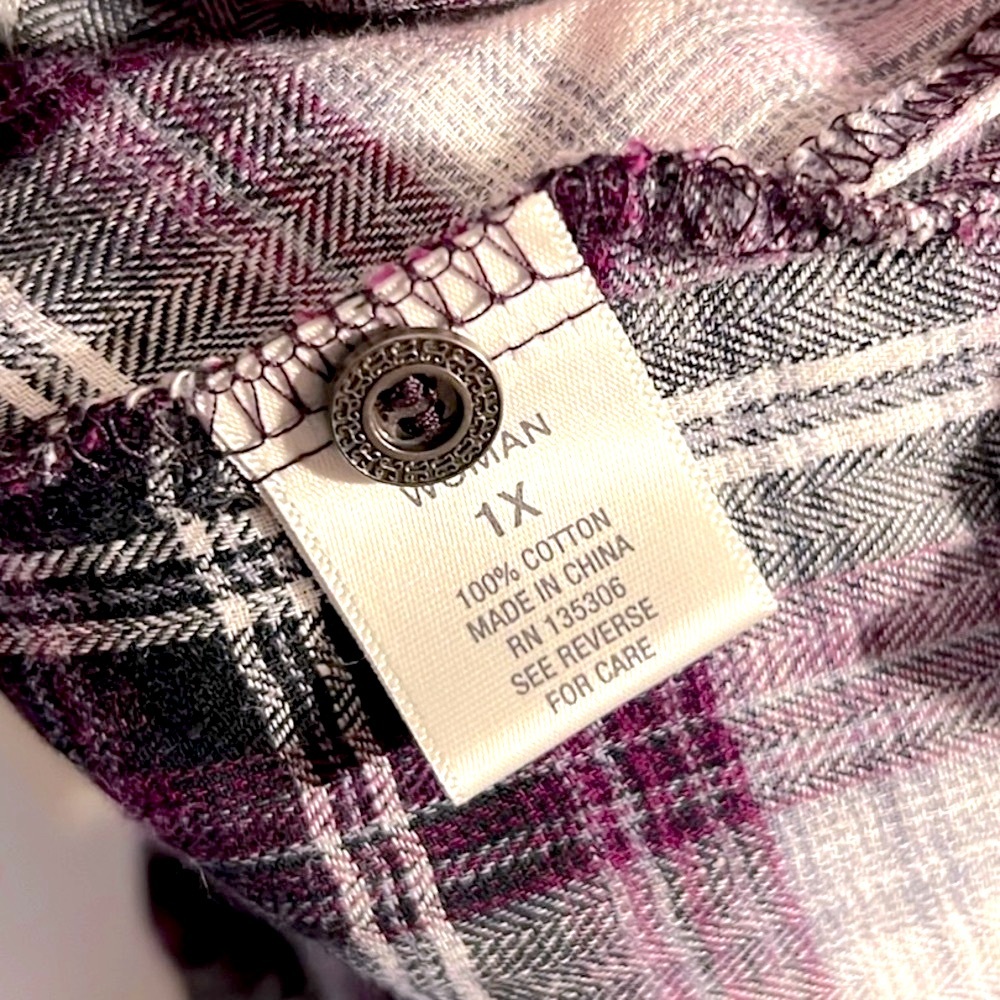 NWT 🤠 DRESS BARN PURPLE/PINK/WHITE COTTON PLAID BUTTON DOWN SHIRT Women’s 1X - Picture 9 of 10